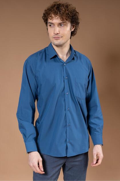 Men's Classic Plain Dakron Long Sleeve Regular Fit Dad Fabric Shirt 8130