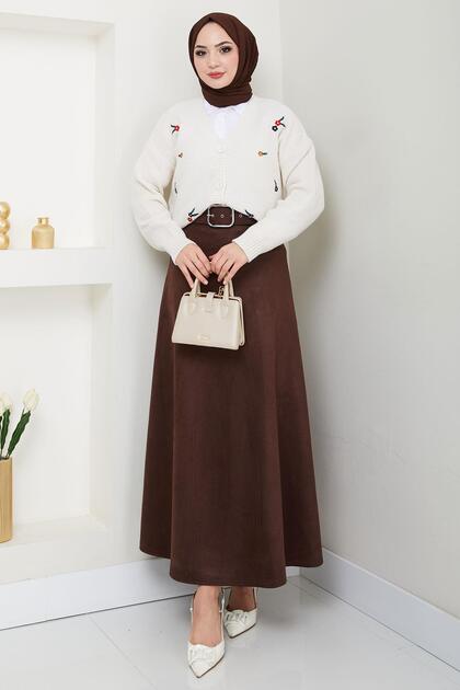 Belted Suede Mevlana Skirt Brown Hm2607