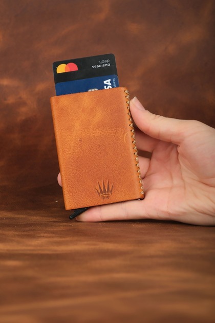 Cortex Slim Clot Yellow Genuine Leather Compartmented Sled Mechanical Card Holder