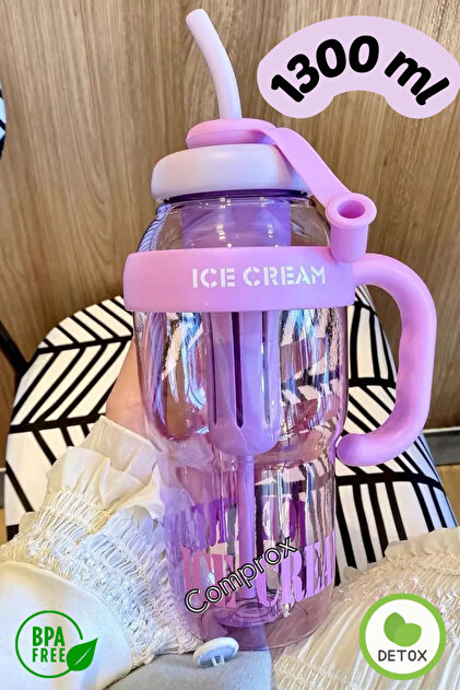 Comprox Ice Cream Detox Su Şişesi – 1300ML BPA Free Big Mug Ice