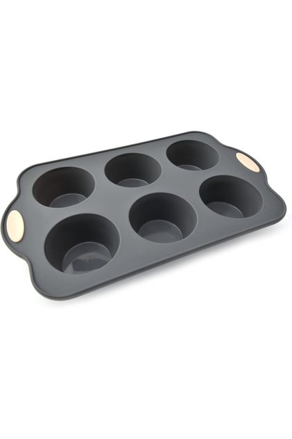 ILB 6Pcs Silicone & Metal Muffin Cake Pan, Non-Stick 6-Cup Cupcake Baking Tray