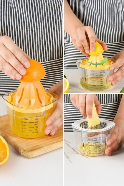 4 in One 4 Pieces Lemon and Orange Juicer with Measuring Cup with Grater / Measuring Cup