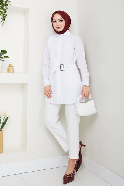 Buckle Design Shirt - White / Ü0101