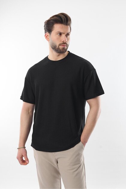 Men's Black Crew Neck T-Shirt E7127