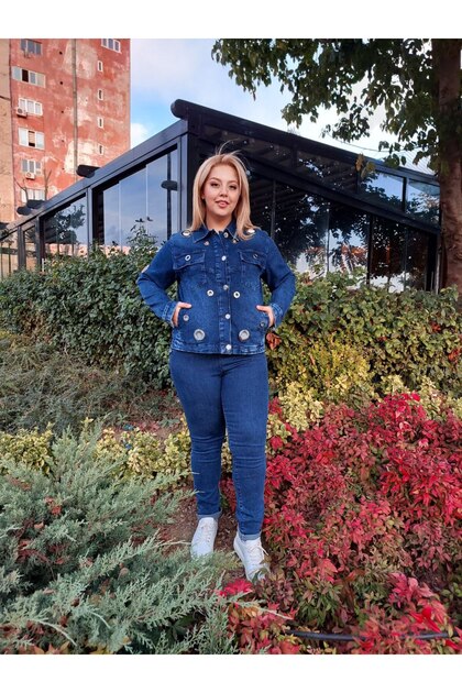 Büyük Beden Likralı Yumuşak Dokulu Tasarım Denim Ceket