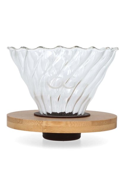 V2 Pour-Over Coffee Dripper with Wood Base, Manual Drip Filter Holder for Brewing Filter Coffee One Cup at a Time, Elegant Compact Design for Home, Office or Cafe, Hand Wash Recommended
