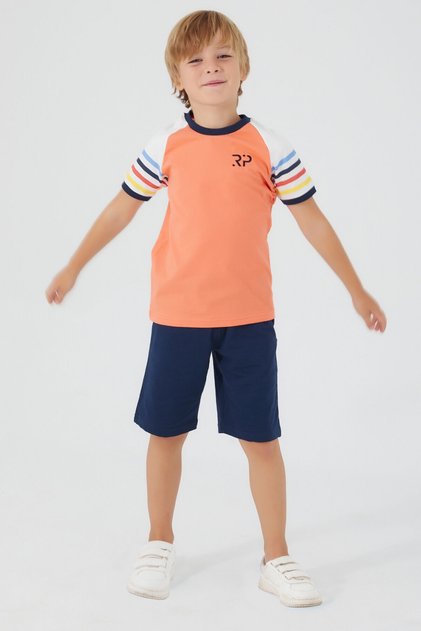 Rolypoly Section Patterned Orange Boys' Bermuda Suit