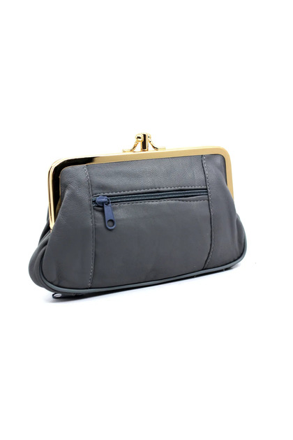 Genuine Leather Clip-On Women's Wallet Navy Blue