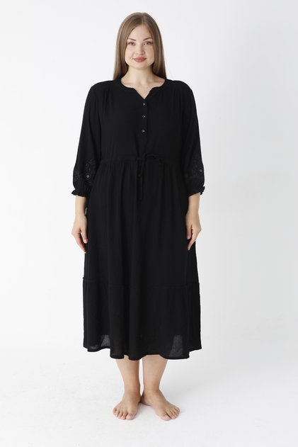 Women's Plus Size Button Detailed Belted Stylish Dress 33476
