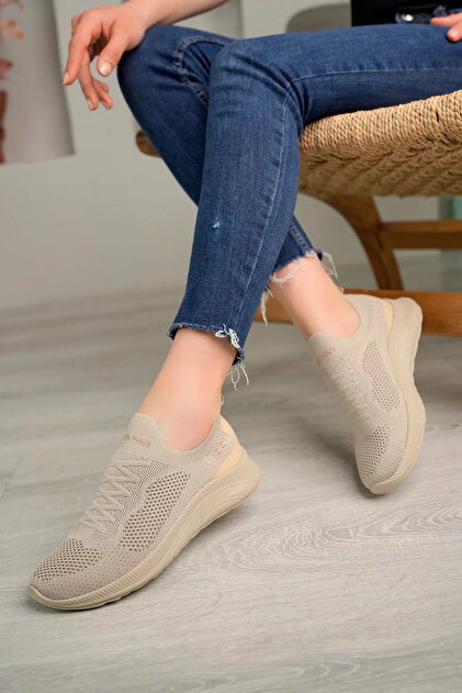 なずな casual 30 Zerenyus Slip-on Bağcıksız Triko Kadın Spor Ayakkabı - Bej