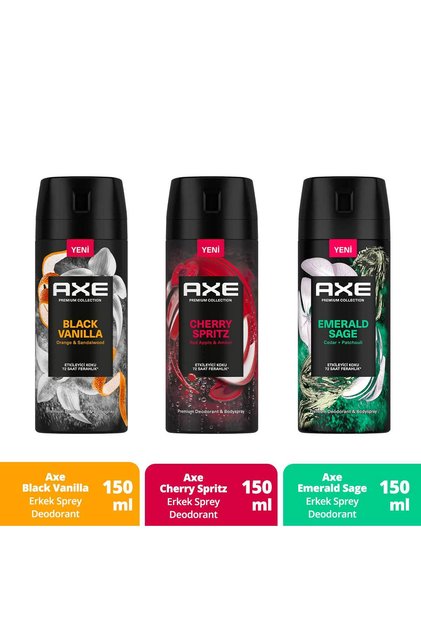 Erkek Sprey Deodorant Cherry Spritz 150 ml + Black Vanilla 150 ml + Emerald Sage 150 ml