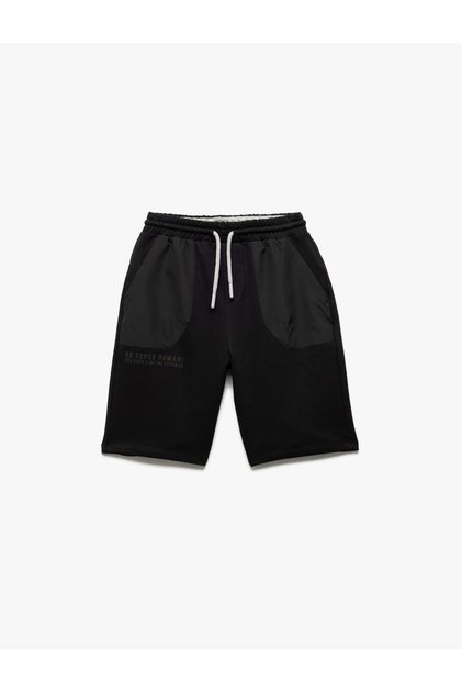 Pantaloni scurți pentru băieți, cu talie elastică, cu potrivire normală, negri 5SKB40032TK