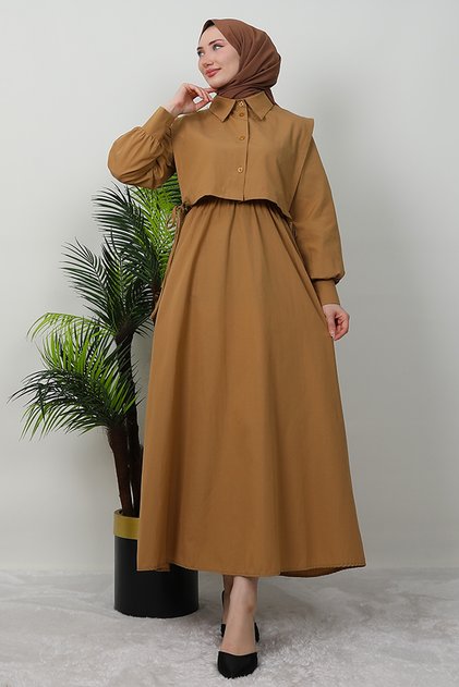 Capes Drawstring Dress Milky Brown