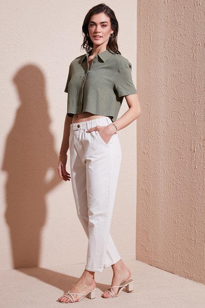 Cotton Standard Fit High Waist Straight Leg Pants Pants 668Yp4924