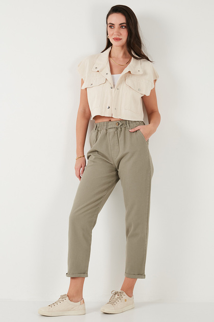 Cotton Standard Fit High Waist Straight Leg Pants Pants 668Yp4924