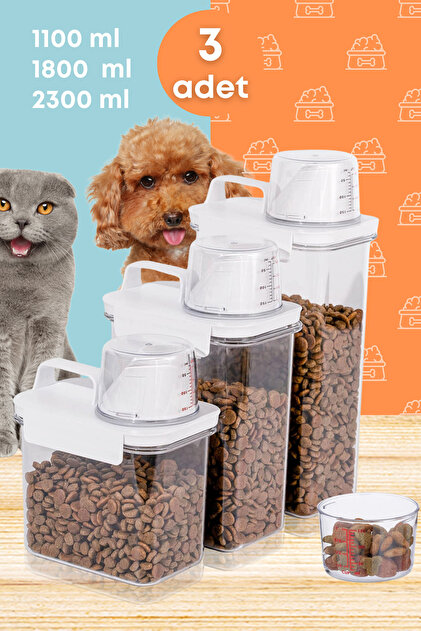 GRİMOR Life 3 Lü Sızdırmaz Depolama Kedi Köpek Mama Saklama Kabı
