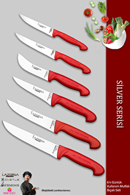 LAZBİSA Silver Pro Serisi Mutfak Bıçak Seti 9 Parça Et Ekmek Sebze