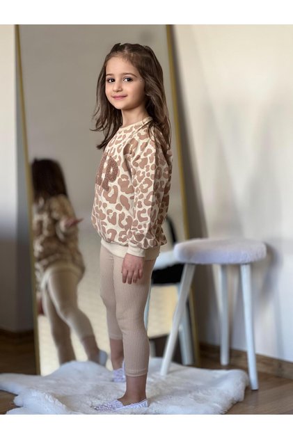 Premium Quality Girl's Leopard Printed and Embroidered Detail Leggings Set