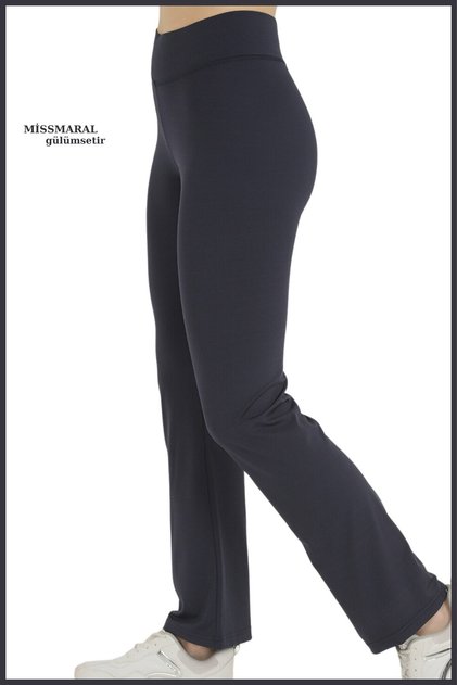 Women's Navy Blue Wide Leg Leggings High Waist Full Length Diving Fabric for Home in Office Sports105101