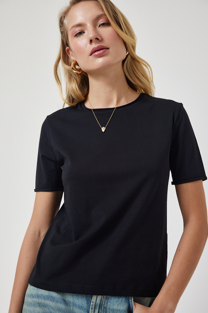 Crew Neck Basic Knitted T-Shirt Black Lub0021