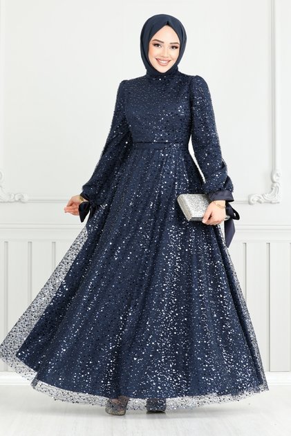 Cuff Lace-Up Hijab Evening Dress 5611End900-M Laci