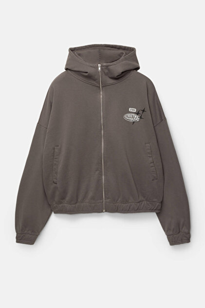 Pull & Bear Washed STWD zip-up hoodie- Trendyol