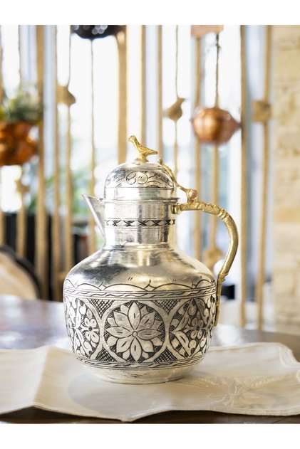 Bakır Sürahi İşlemeli Osmanlı Model Gümüş Renk