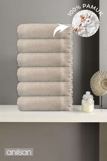 Set de 6 prosoape de mână Jelena bej - 50x90 cm, 225 gr, 100% bumbac, prosoape pentru spa și hotel