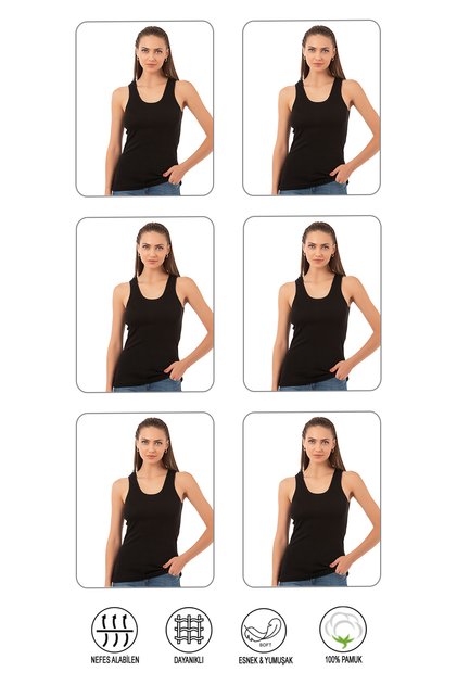 Özkan 0111 Pack of 6 Women's 100% Cotton Ribbed Flexible Comfortable Ribbed Thick Strap Knitted Undershirt