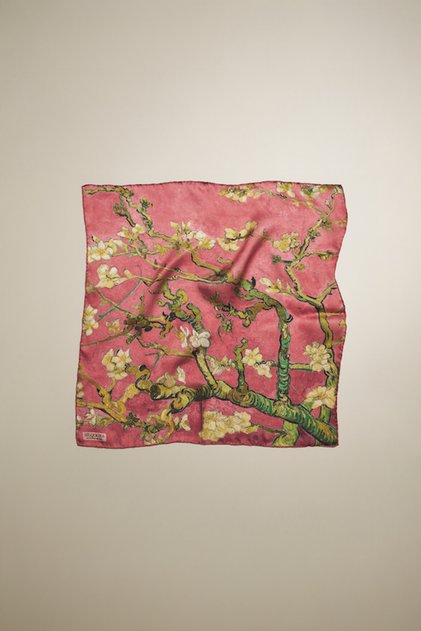100% Silk Bandana Scarf(55X55 cm) -Vincent Van Gogh (Almond Tree Powder)