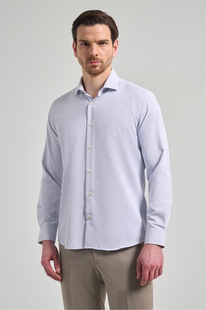 Men's Long Sleeve Patterned Italian Collar Cotton Slim Fit Shirt 1004250161
