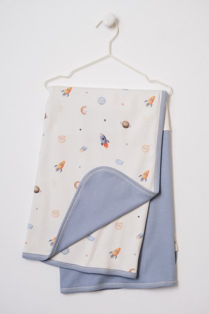 Baby Boy Space Printed Double Sided 100% Cotton Blanket 85X90Cm