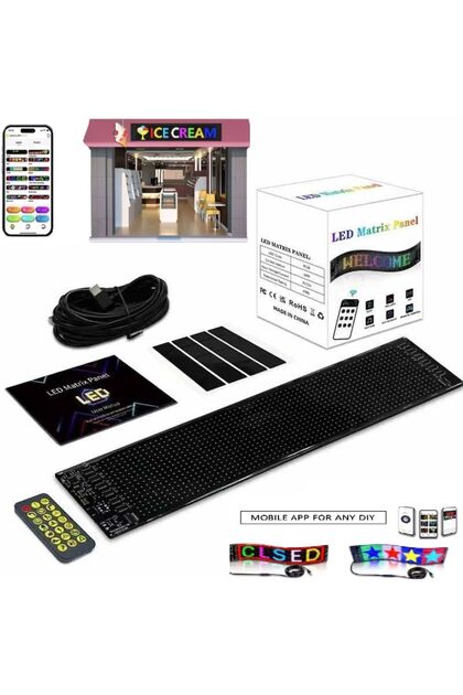 16x32 Matrix Esnek Led Ekran Telefon Kontrollü Cama Yapışan Araba Ev Dükkan Ofis Bluetooth Tabela