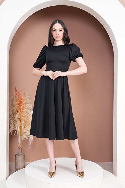 Varyete Midi Length Flared Dress - Balloon Sleeve Design- Trendyol