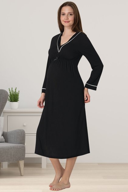 Effortt Black Maternity Maternity Nightgown