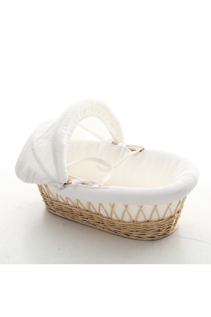 Infant Wicker Moses Basket with White Waffle Beddings - Wooden Brown