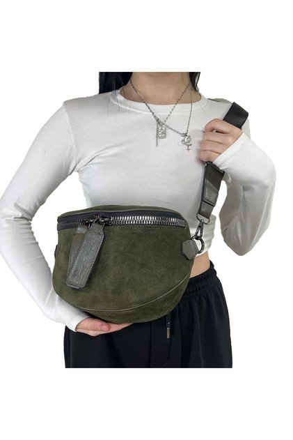 Bag Khaki 100% Real Leather Waist Bag (Bady Bag)