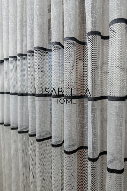 Gris Voile Thin Grey Stripe Linen-Like and Honeycomb Tulle Curtain (1X2 Sparse Pleated)