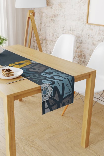 Ramadan Patterned 40X140 Runner Tablecloth, Seamless Suede Textured Runner, Stain-Resistant Runner