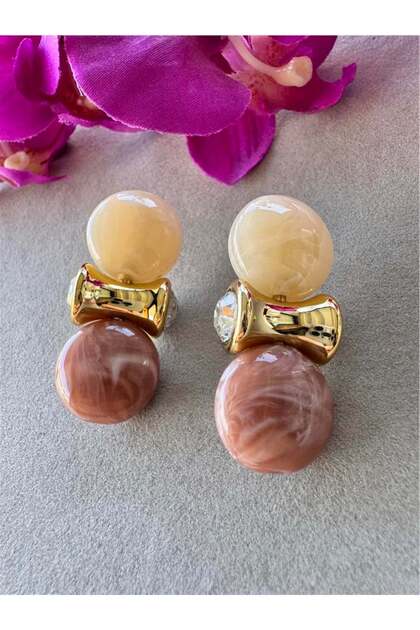 Beige Cream Circle Stone Earrings