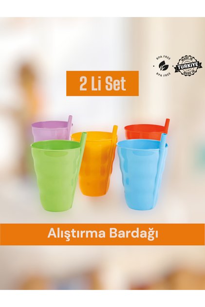 Pipetli Alıştırma Bardağı Bebekleri Pipete Alıştırma Bardağı Eğlenceli Bardak (2'li Set) 250 ml