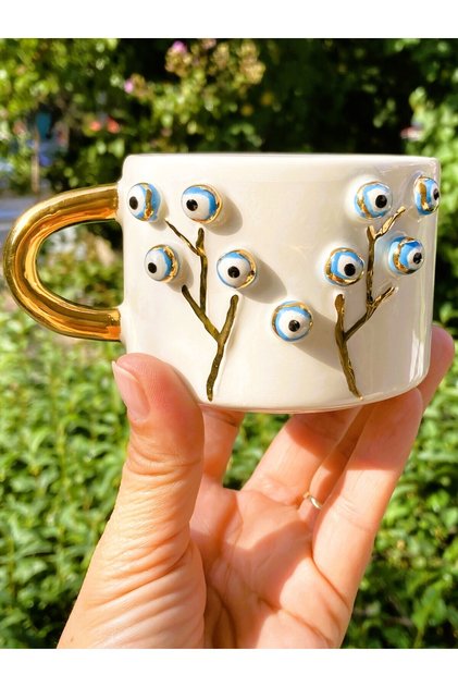 24 Carat Gold Embroidered, Evil Eye, Tree of Life Embossed 100% Handmade, Gift Mug