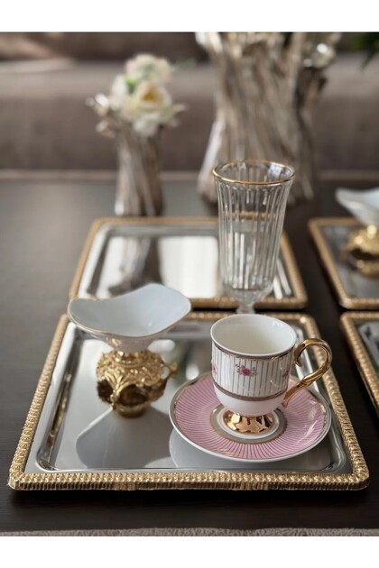 6 Pieces Gold Circle Steel Single Person Coffee Presentation Tray