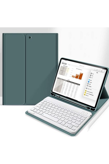 iPad Pro 13inç M4/M5 Kablosuz Klavyeli Case Mobax 2024/2025 Uyumlu Koyu Yeşil
