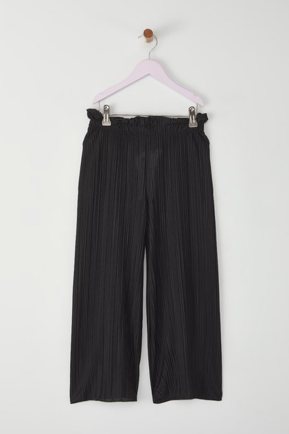 Schwarze, strukturierte, gewebte Mädchenhose mit elastischem Bund TKDSS25PL00007