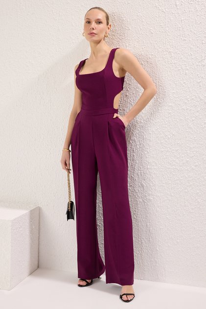 Plum Wide Leg Back Λεπτομερής μακριά υφαντή φόρμα TWOSS25TU00019