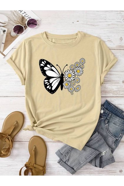 Cotton Daisy Butterfly Design Tshirt