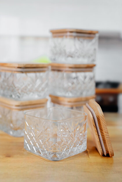 ZURİ DESİGN 6'lı Kare Timeless Ahşap Vakumlu Kapaklı Cam