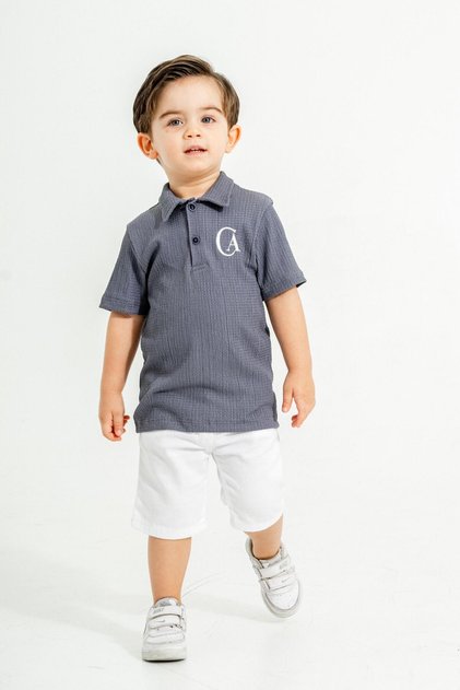 Tarz Lakos Leaf Patterned Adjustable Waist Short Sleeve Shorts 2-Piece Set Children's and Baby Clothing Öze