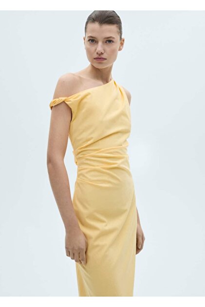 Asymmetrical Draped Midi Dress